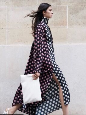 H & M Studio Polka Dot Long Sleeve Maxi Dress with Tie Neck